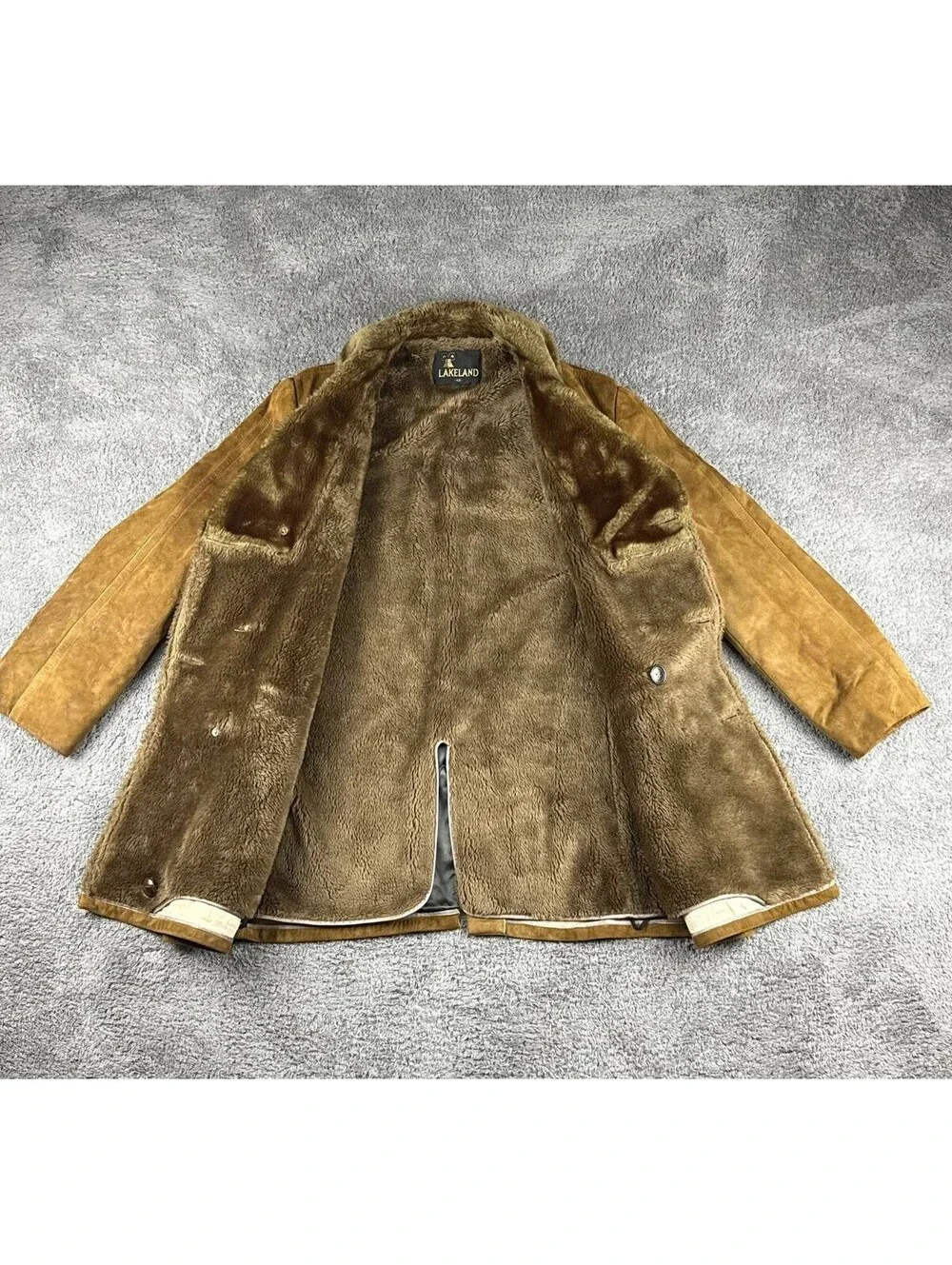Vintage Lakeland Shearling Leather Coat Mens 42 Brown Fur Lined Jacket